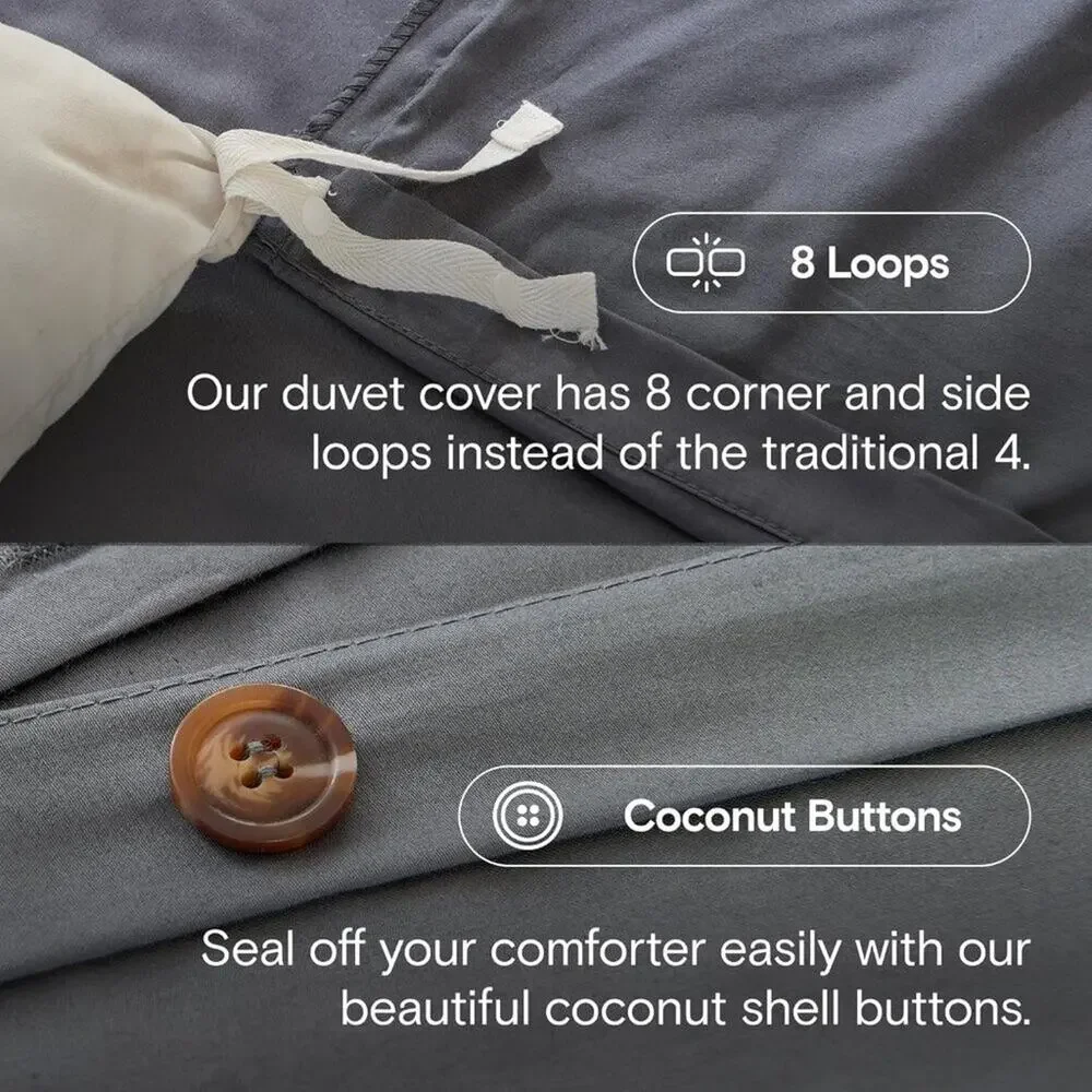 NWT DOZ Bamboo Duvet Cover 3 PC Set + 2 Shams Storm, Full/Queen